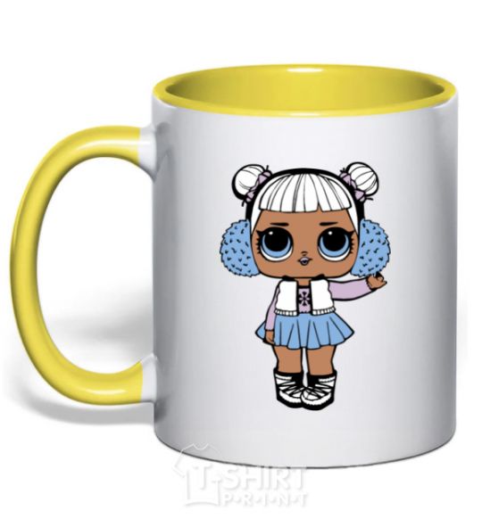 Mug with a colored handle A doll in a vest yellow фото