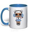 Mug with a colored handle A doll in a vest royal-blue фото