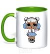 Mug with a colored handle A doll in a vest kelly-green фото