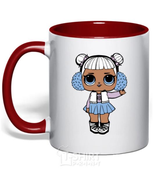 Mug with a colored handle A doll in a vest red фото