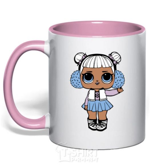 Mug with a colored handle A doll in a vest light-pink фото