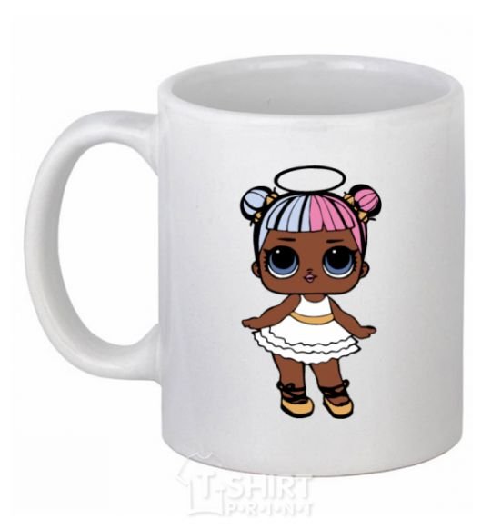 Ceramic mug A doll with a halo White фото