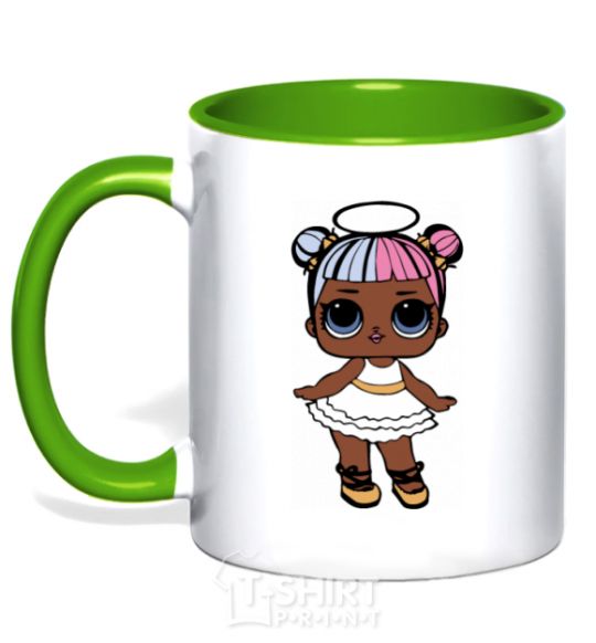 Mug with a colored handle A doll with a halo kelly-green фото