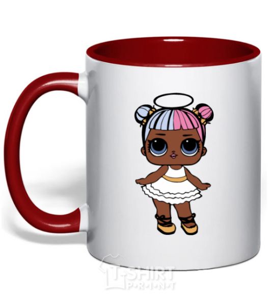 Mug with a colored handle A doll with a halo red фото