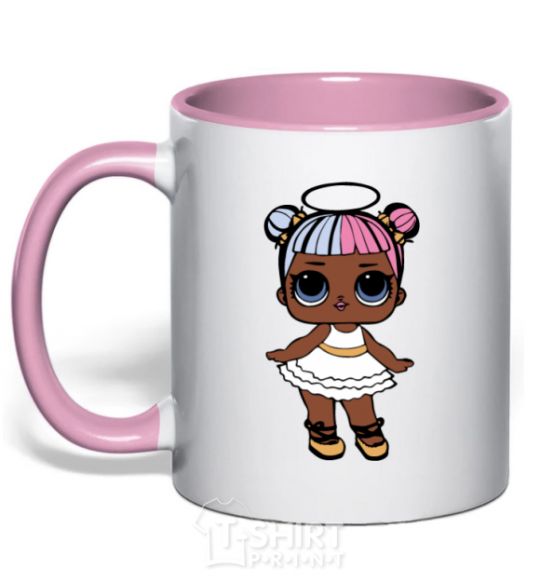 Mug with a colored handle A doll with a halo light-pink фото