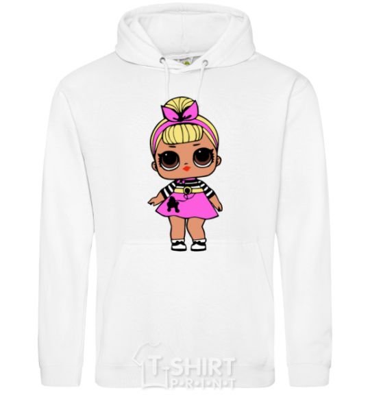 Men`s hoodie Colorful doll with poodle White фото