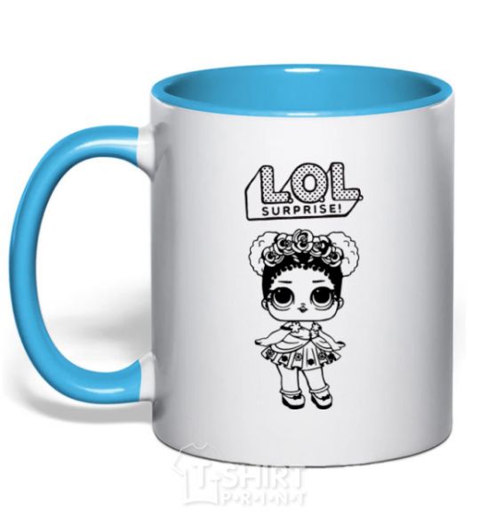 Mug with a colored handle Lol surprise wreath and a doodle sky-blue фото