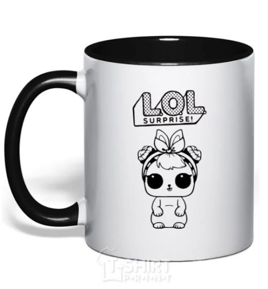 Mug with a colored handle Lol bunny black фото