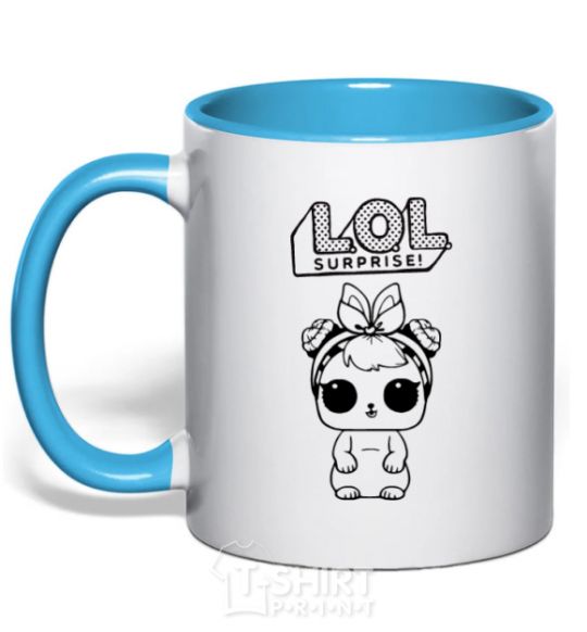 Mug with a colored handle Lol bunny sky-blue фото