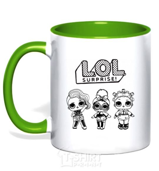 Mug with a colored handle Lol three dolls rock kelly-green фото