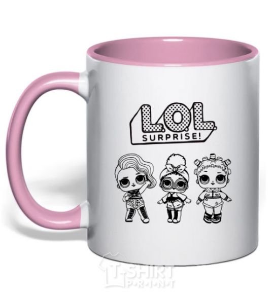 Mug with a colored handle Lol three dolls rock light-pink фото