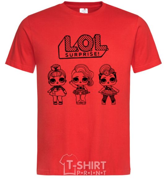 Мужская футболка Lol три куклы в юбках Красный фото