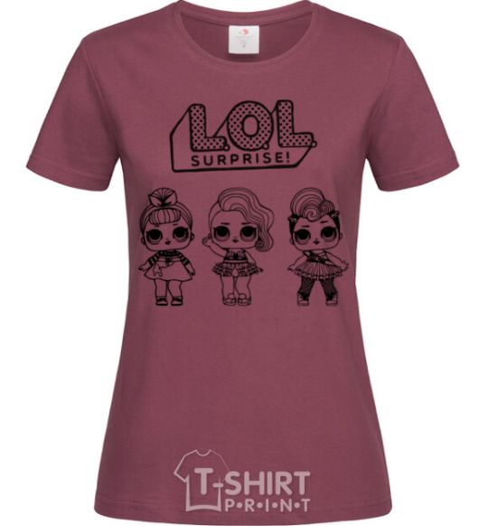 Women's T-shirt Lol three dolls in skirts burgundy фото