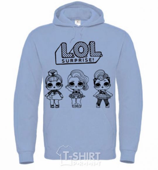 Men`s hoodie Lol three dolls in skirts sky-blue фото