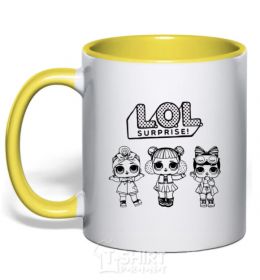 Mug with a colored handle Lol three dolls winter yellow фото