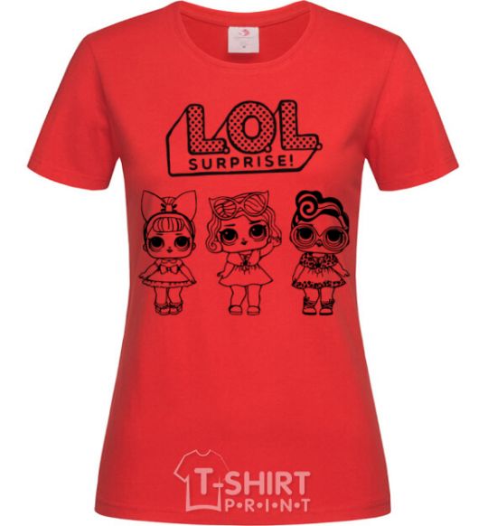 Women's T-shirt Lol three Merlin dolls red фото
