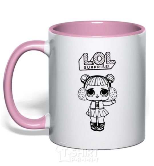 Mug with a colored handle Lol surprise in winter headphones light-pink фото