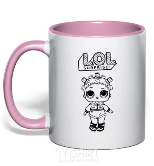 Mug with a colored handle Lol surprise in a jacket and curlers light-pink фото