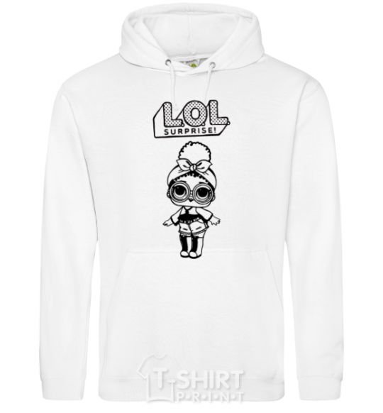 Men`s hoodie Lol surprise with a doodle and a headband White фото