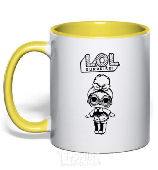 Mug with a colored handle Lol surprise with a doodle and a headband yellow фото