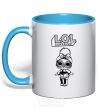 Mug with a colored handle Lol surprise with a doodle and a headband sky-blue фото