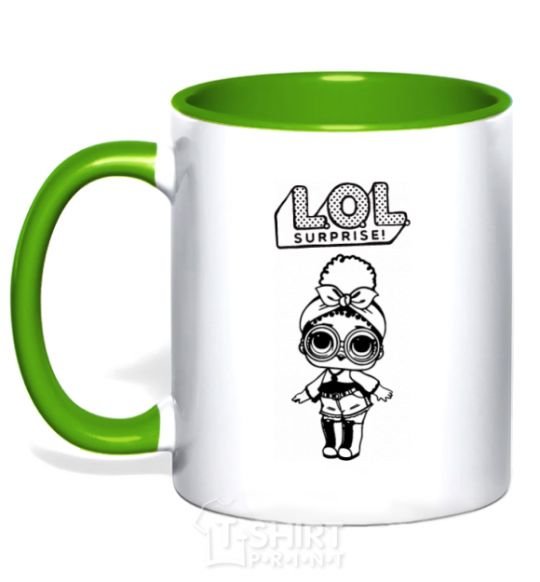 Mug with a colored handle Lol surprise with a doodle and a headband kelly-green фото