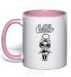 Mug with a colored handle Lol surprise with a doodle and a headband light-pink фото