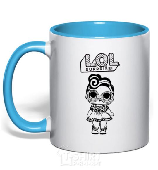Mug with a colored handle Lol surprise tiger cape sky-blue фото