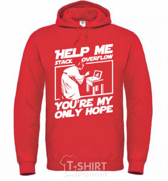 Men`s hoodie Help me stack overflow you're my only hope bright-red фото