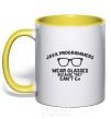Mug with a colored handle Java programmers wear glasses because they can't C yellow фото