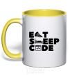 Mug with a colored handle Eat sleep code yellow фото