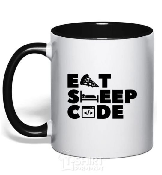 Mug with a colored handle Eat sleep code black фото