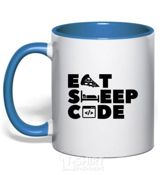 Mug with a colored handle Eat sleep code royal-blue фото