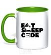 Mug with a colored handle Eat sleep code kelly-green фото