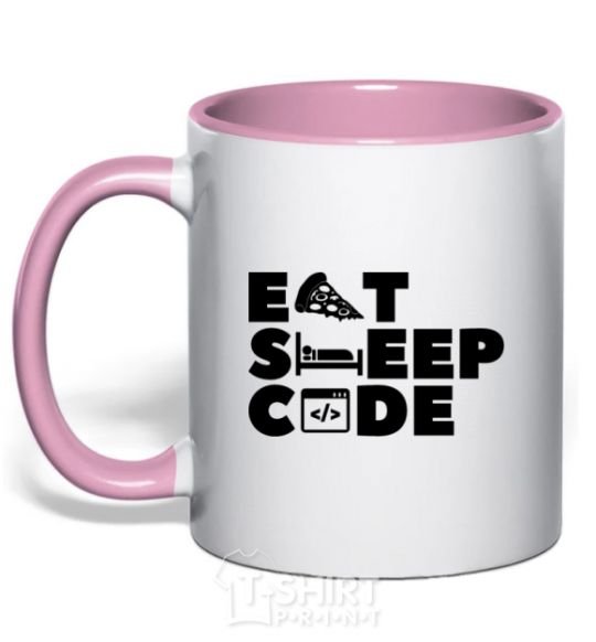 Mug with a colored handle Eat sleep code light-pink фото