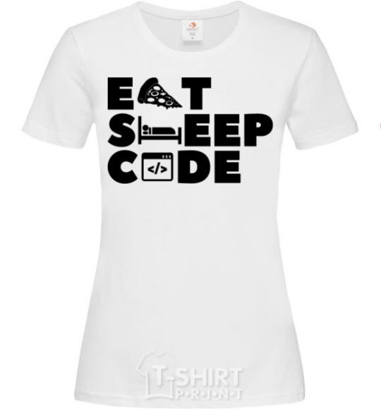 Women's T-shirt Eat sleep code White фото