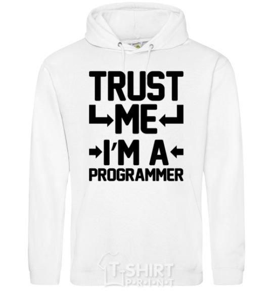 Мужская толстовка (худи) Trust me i'm a programmer Белый фото