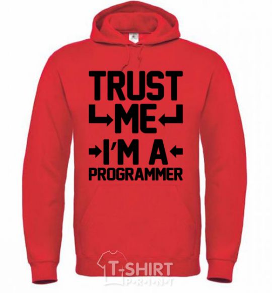 Мужская толстовка (худи) Trust me i'm a programmer Ярко-красный фото