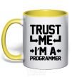 Mug with a colored handle Trust me i'm a programmer yellow фото