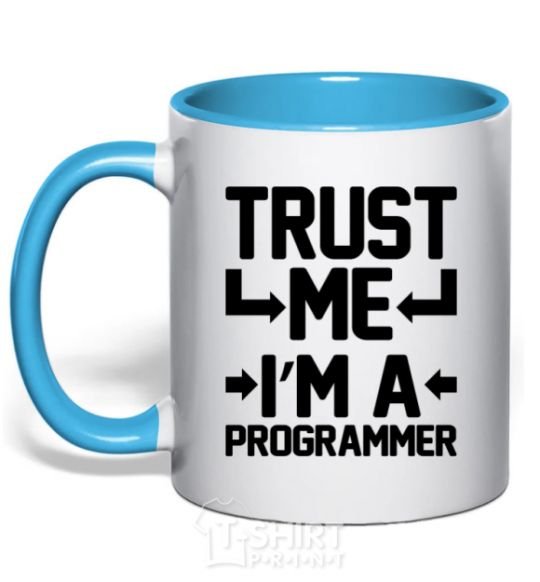 Mug with a colored handle Trust me i'm a programmer sky-blue фото