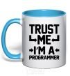 Mug with a colored handle Trust me i'm a programmer sky-blue фото