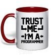 Mug with a colored handle Trust me i'm a programmer red фото