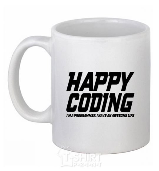 Чашка керамическая Happy coding Белый фото