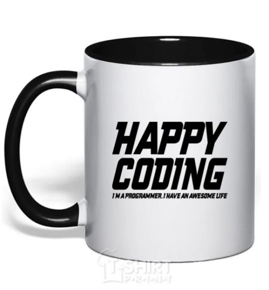 Mug with a colored handle Happy coding black фото