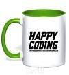 Mug with a colored handle Happy coding kelly-green фото