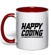 Mug with a colored handle Happy coding red фото