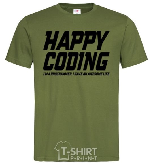 Мужская футболка Happy coding Оливковый фото