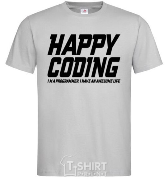 Мужская футболка Happy coding Серый фото