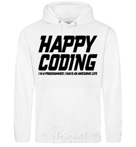 Men`s hoodie Happy coding White фото