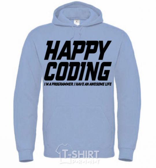 Men`s hoodie Happy coding sky-blue фото